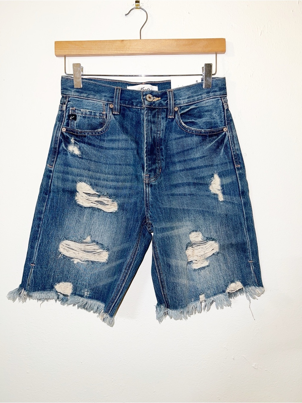 Kansan Vintage 90’s Distressed Bermuda Raw Hem Button Fly Summer Shorts